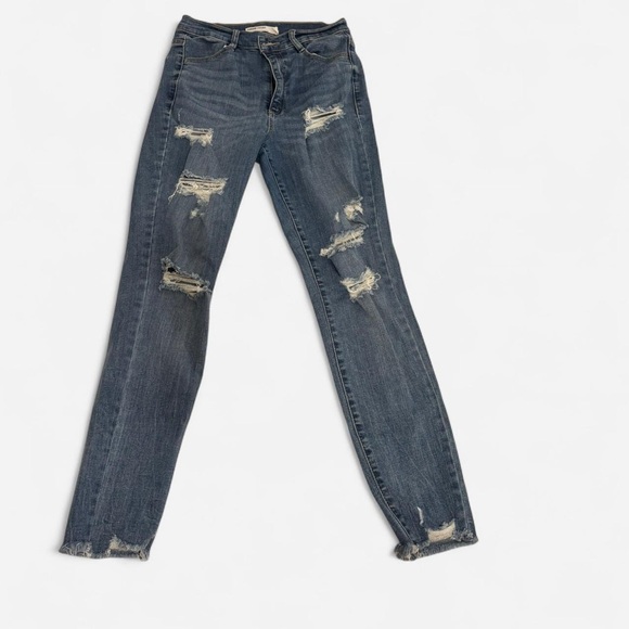 Garage Distressed Ankle Jeans in Dark Blue - Picture 1 of 3